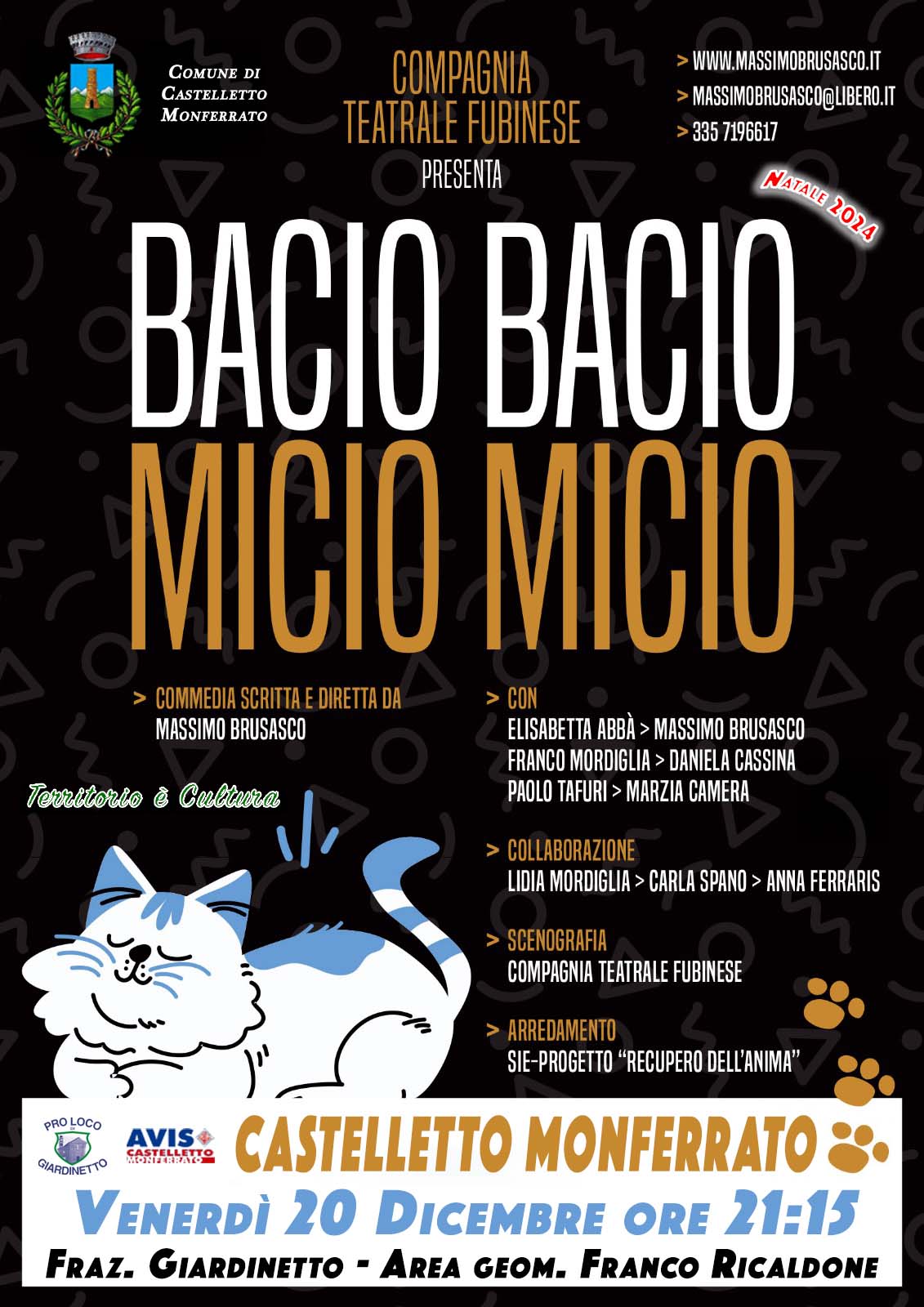 Spettacolo teatrale "Bacio Bacio Micio Micio" di Massimo Brusasco