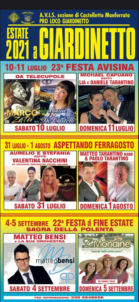 Quante Festa a Giardinetto!!! Dal 10 luglio al 5 settembre 2021 un estate tutta da vivere...