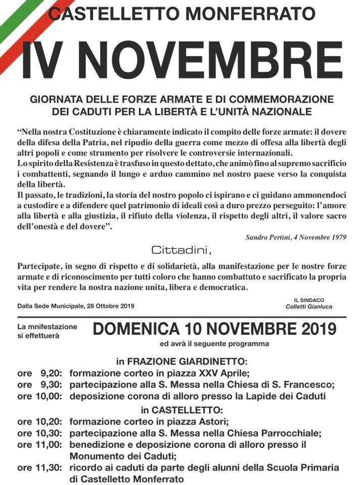 IV NOVEMBRE - Giornata delle Forza Armate e di Commemorazione dei Caduti